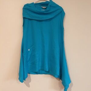 John Mark Tunic Linen Sz S Lagenlook Coastal Asymmetrical Hem Pocket Cowl Neck